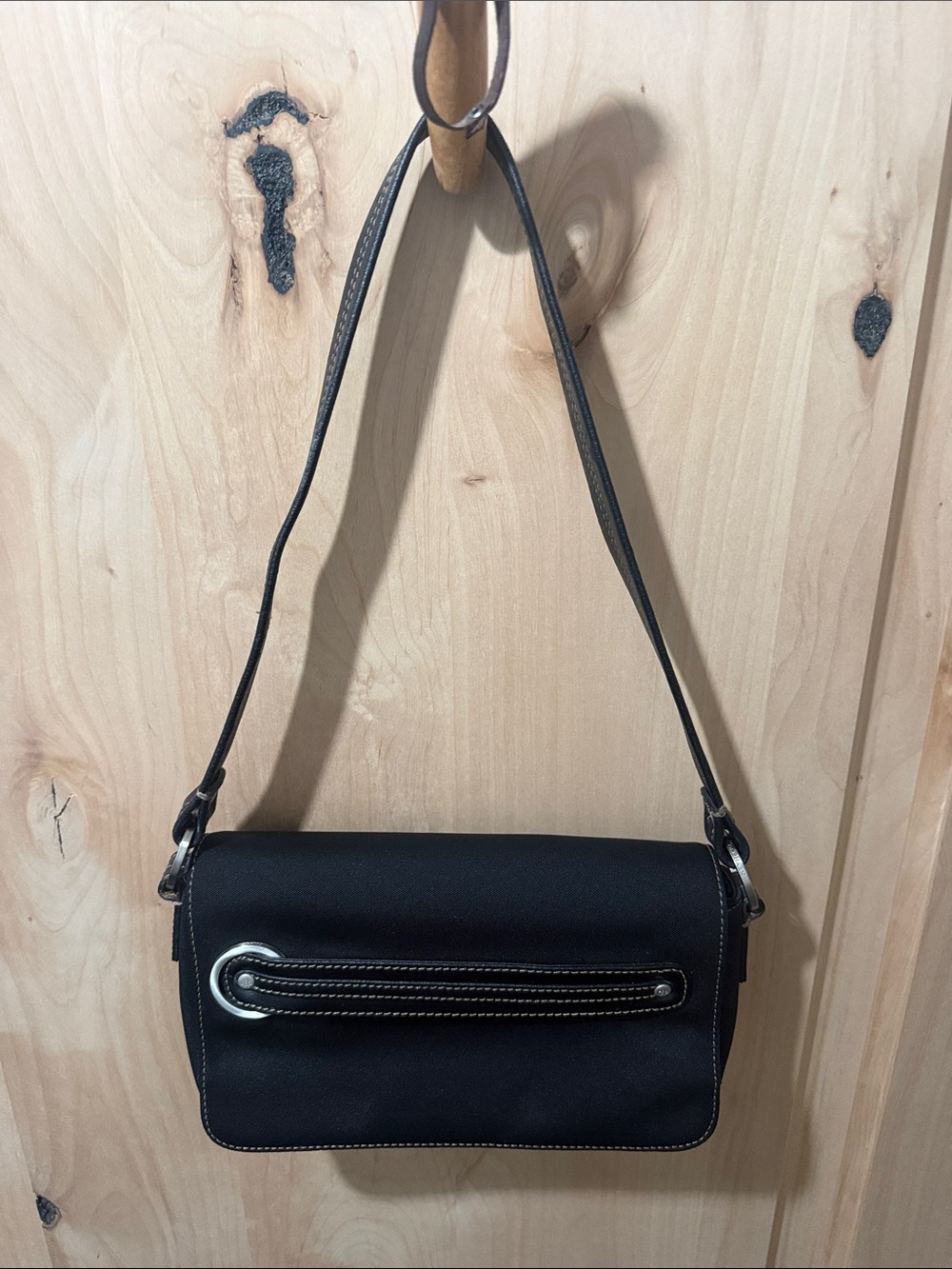 Cole Haan Black Shoulder Bag with Silver-Tone Accents